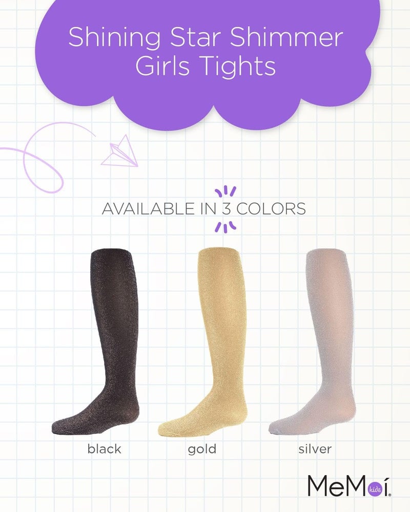 MeMoi Shining Star Shimmer Tights for Girls, Ultra Soft and Lightweight Opaque Girl Tights - Sizes 2-14, Black, 2-4 - Image 2